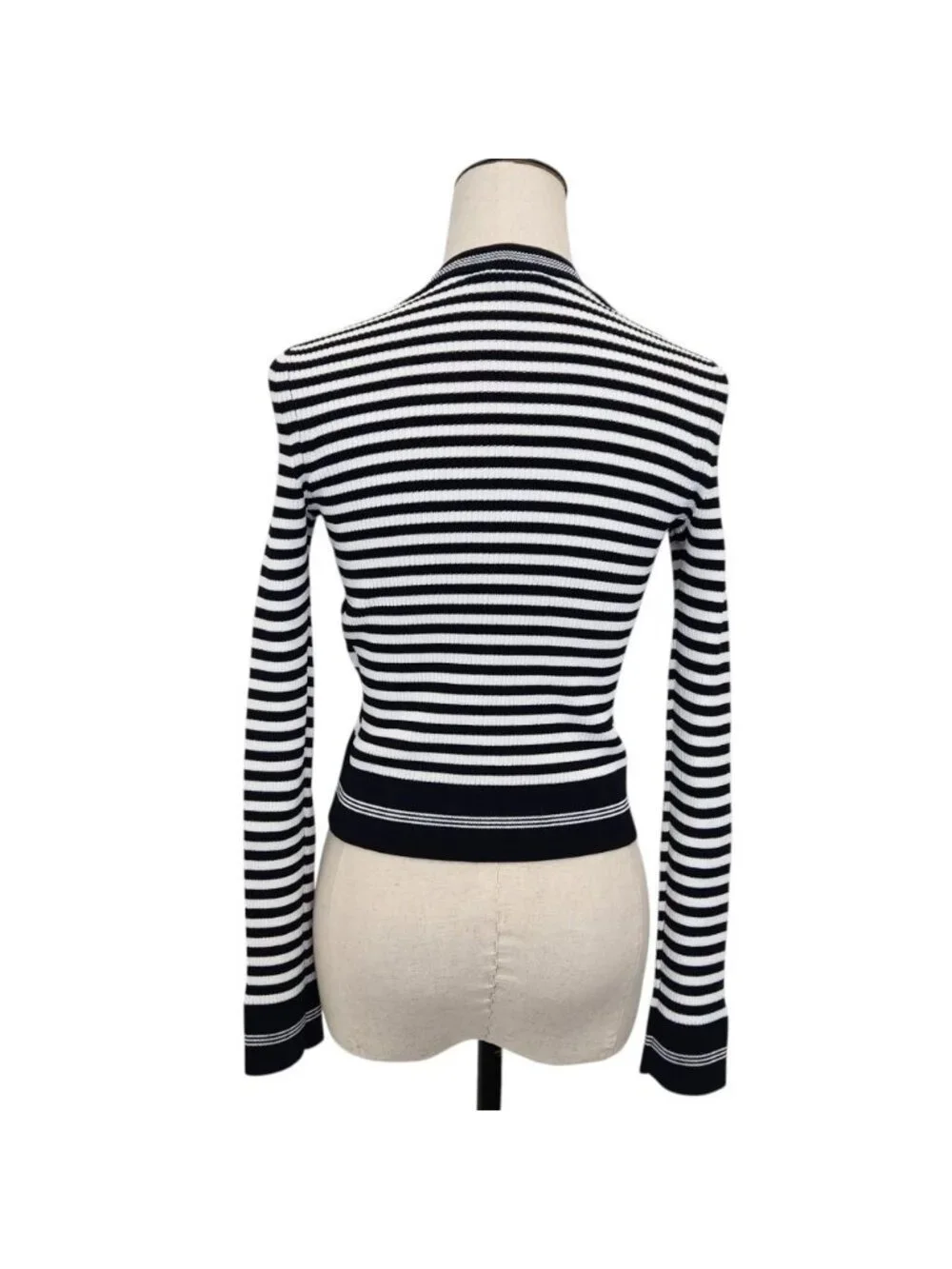 Chanel Marine Stripe Knit Cardigan Navy White